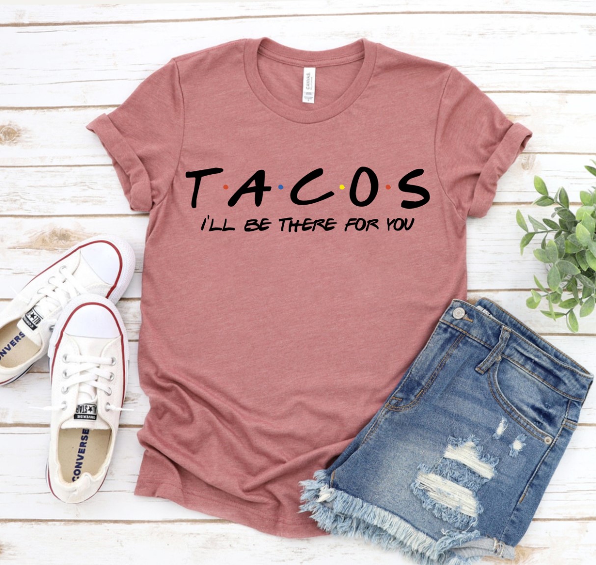 A stylish Tacos T-shirt made from premium ring spun cotton, featuring a vibrant taco design printed with high-quality flex print.