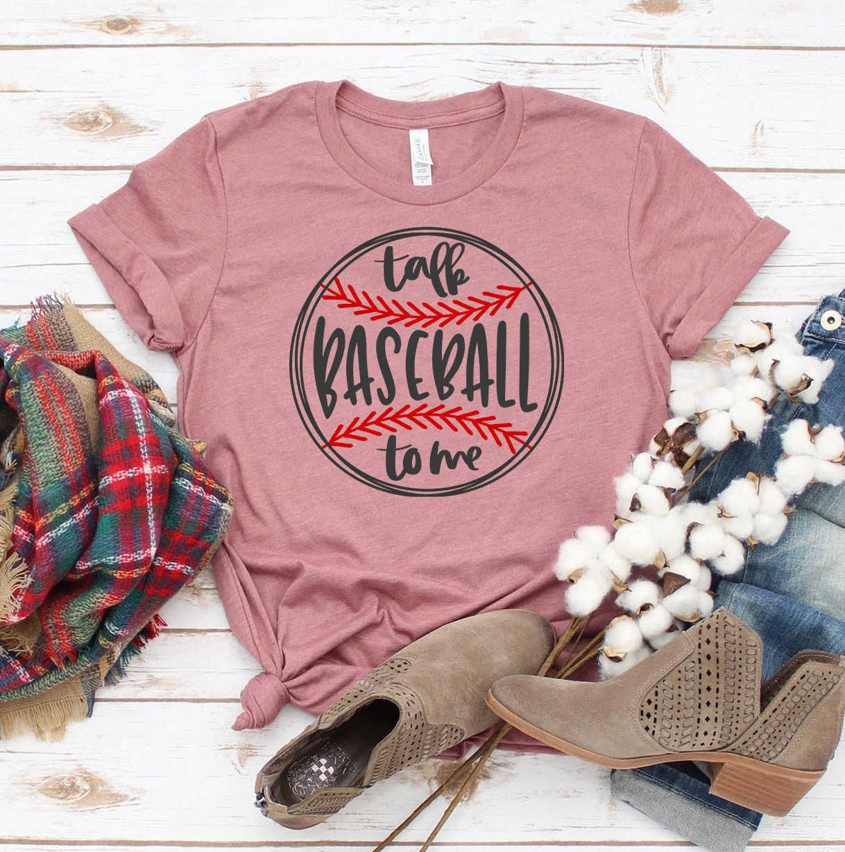 A stylish Talk Baseball To Me T-shirt made from premium ring spun cotton, featuring a vibrant flex print design.