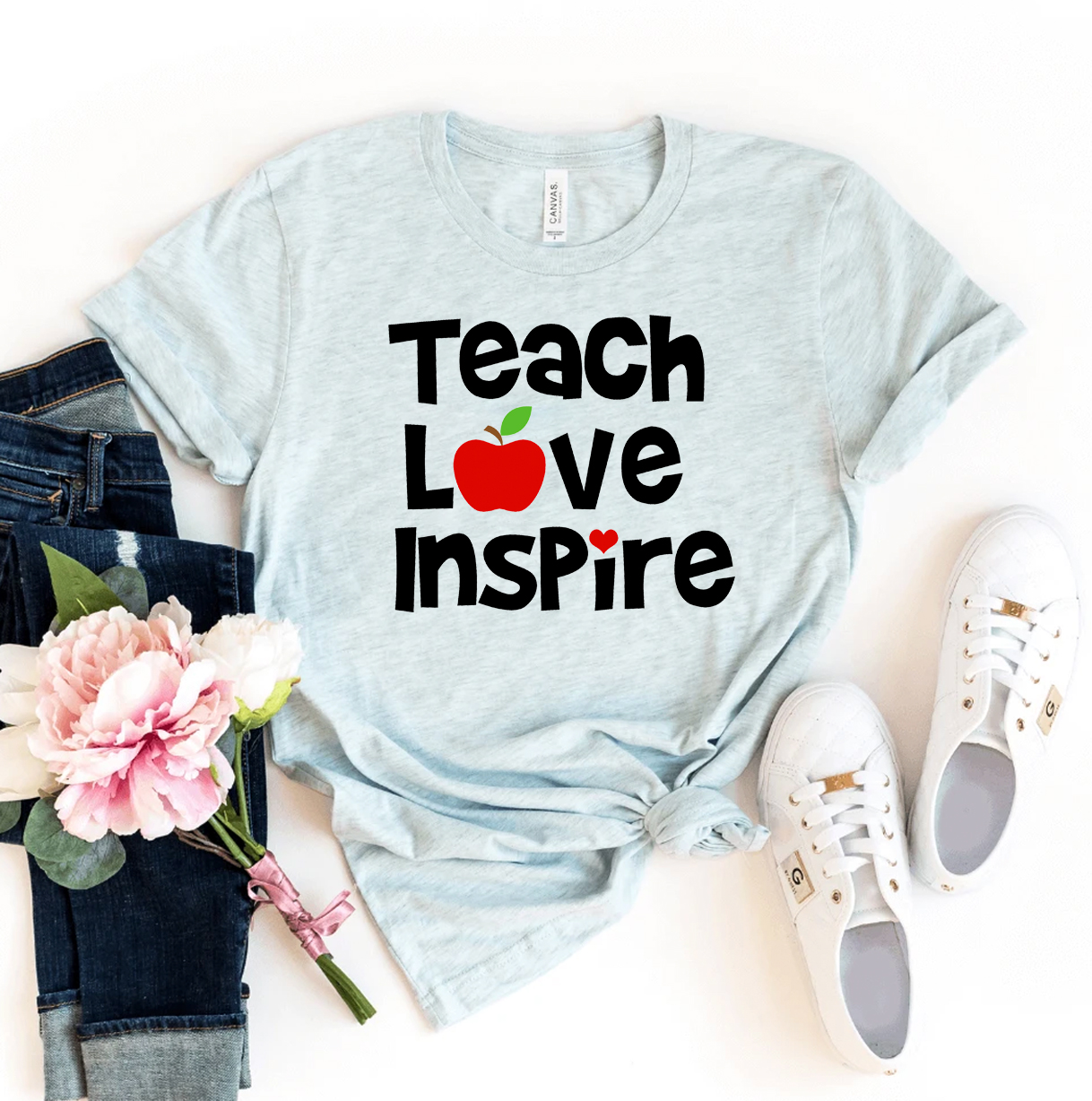 Teach Love Inspire T-shirt made from premium ring spun cotton with a soft feel and vibrant flex print design.