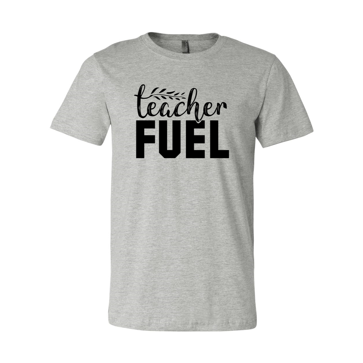 A comfortable unisex Teacher Fuel Shirt made from soft ring spun cotton, available in various colors and sizes, featuring a classic crew neck design.