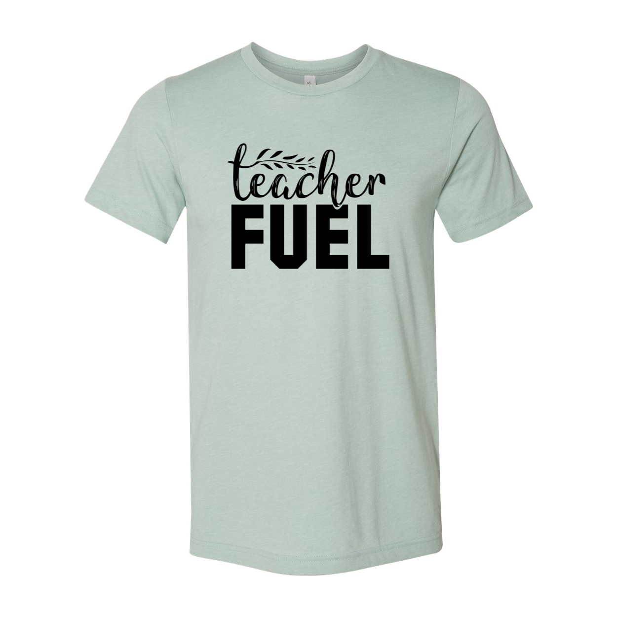 A comfortable unisex Teacher Fuel Shirt made from soft ring spun cotton, available in various colors and sizes, featuring a classic crew neck design.