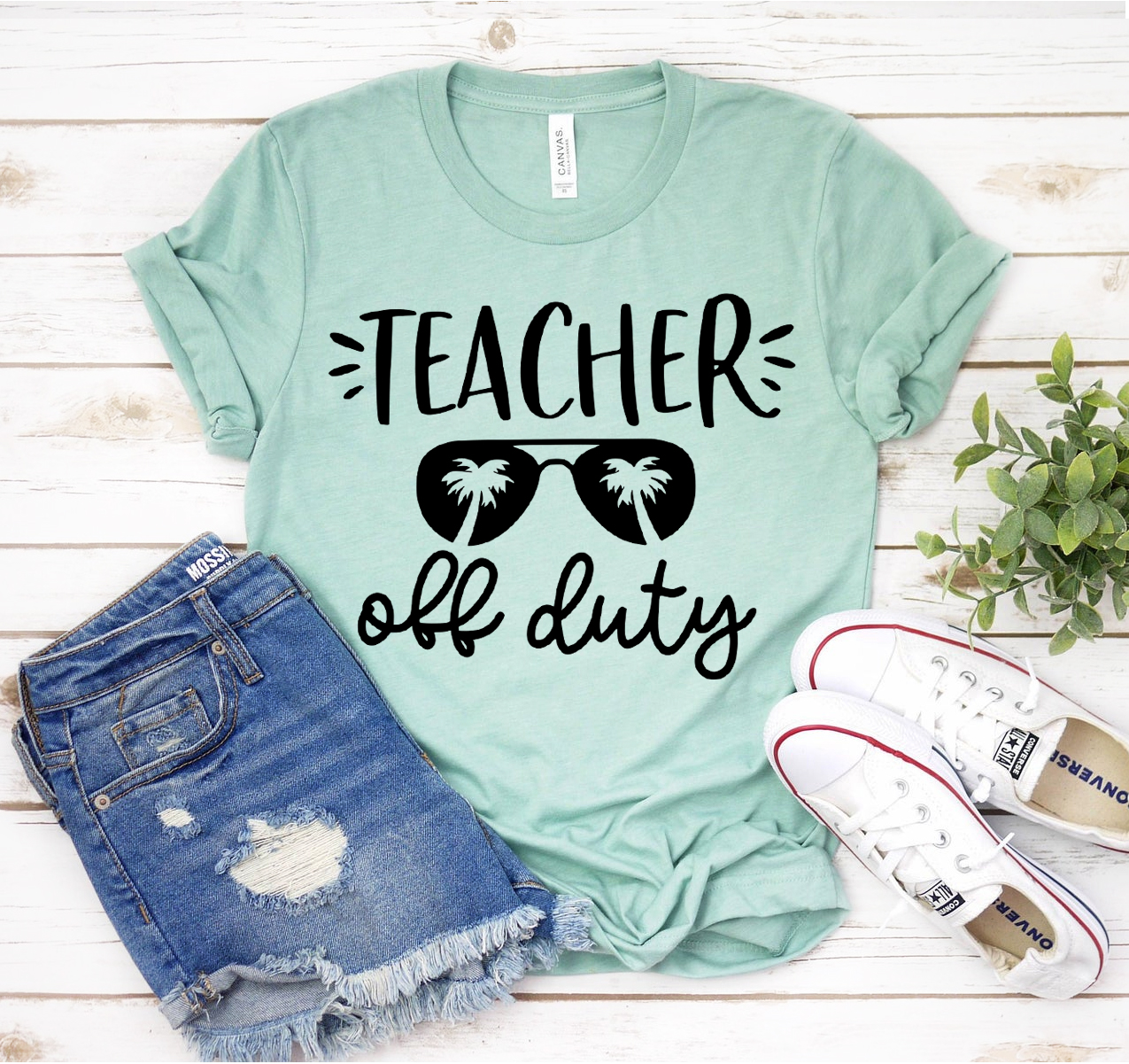 A comfortable Teacher Off Duty T-shirt made from soft airlume cotton, featuring a classic unisex design suitable for all.