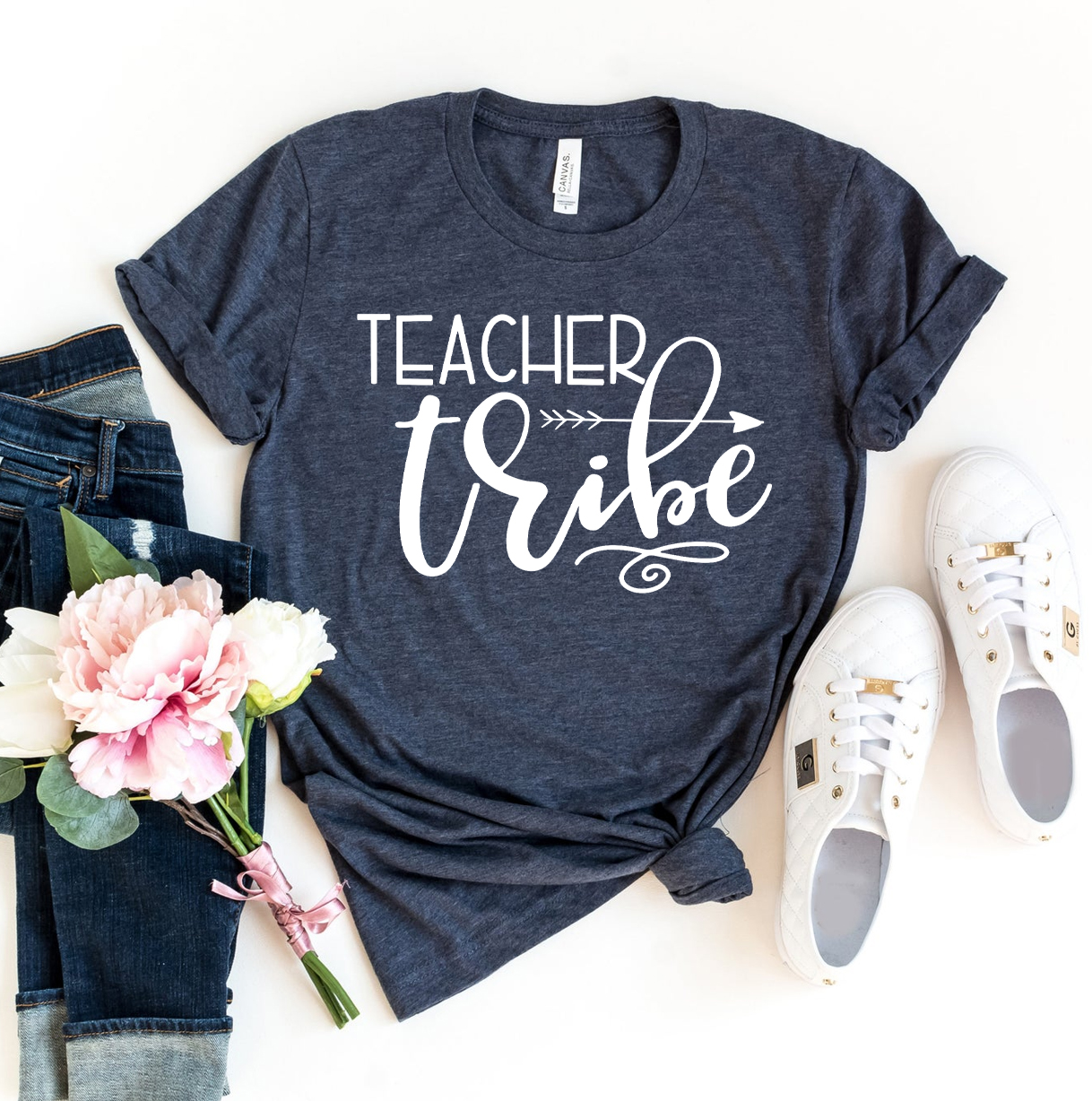 Teacher Tribe T-shirt made of premium ring spun cotton, featuring a soft textile flex print design.