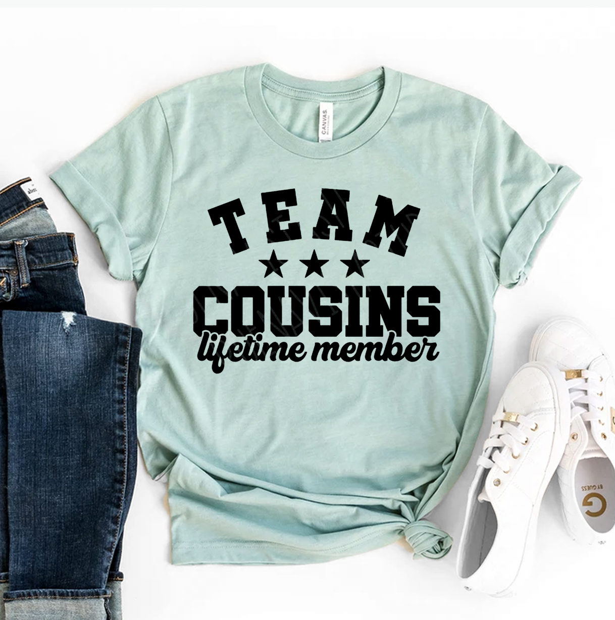 Team Cousins T-shirt made of premium ring spun cotton with a soft textile flex print design.