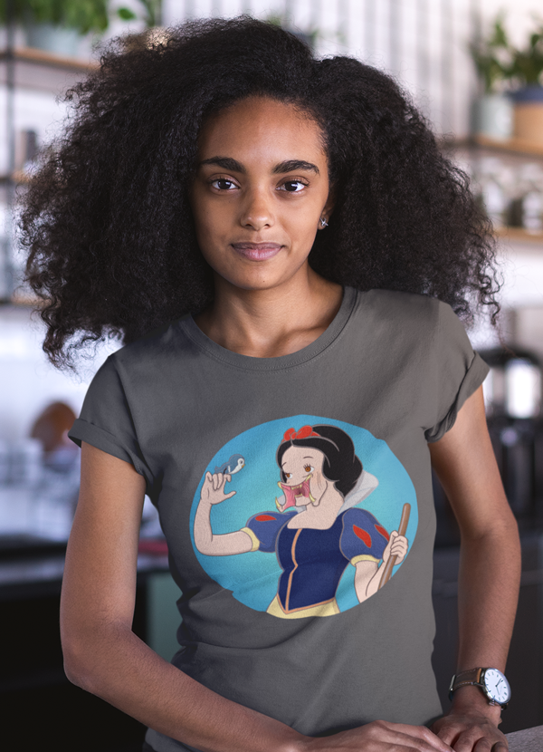 The Fairest of Them All Women T-shirt featuring unique artistic designs on soft ringspun cotton fabric.