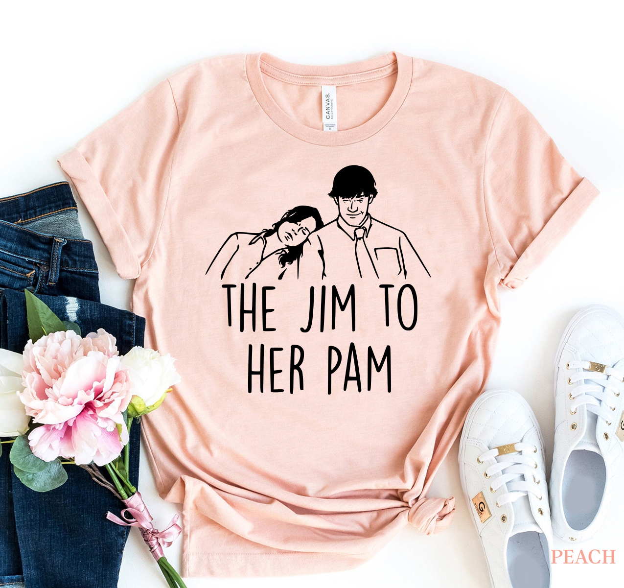 The Jim To Her Pam T-shirt featuring a stylish design on premium cotton fabric.