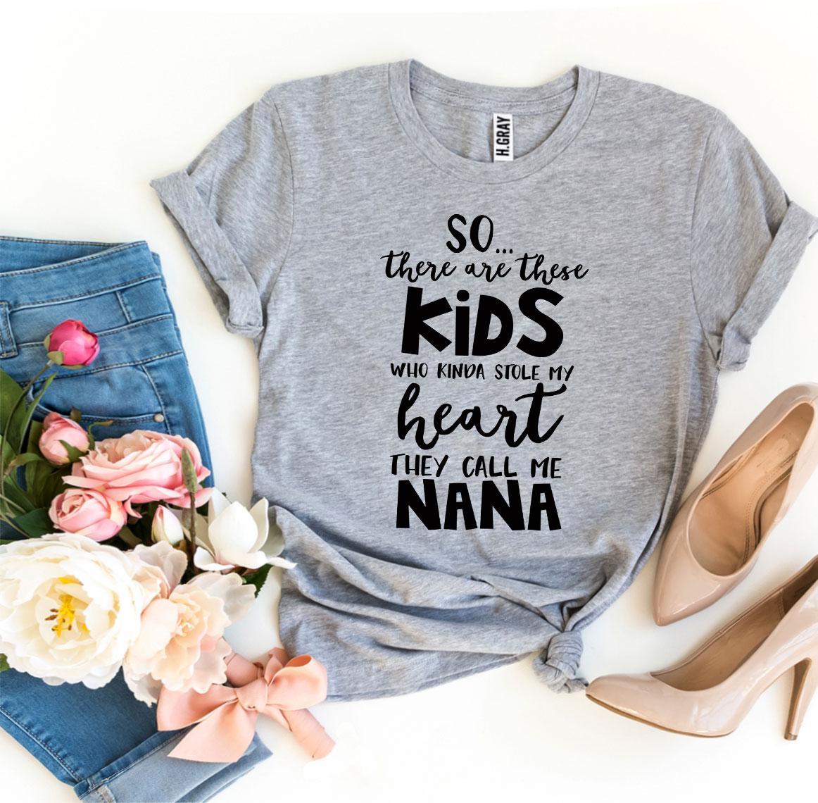 They Call Me Nana T-shirt made of premium ring spun cotton, featuring a high-quality flex print design, available in various sizes.