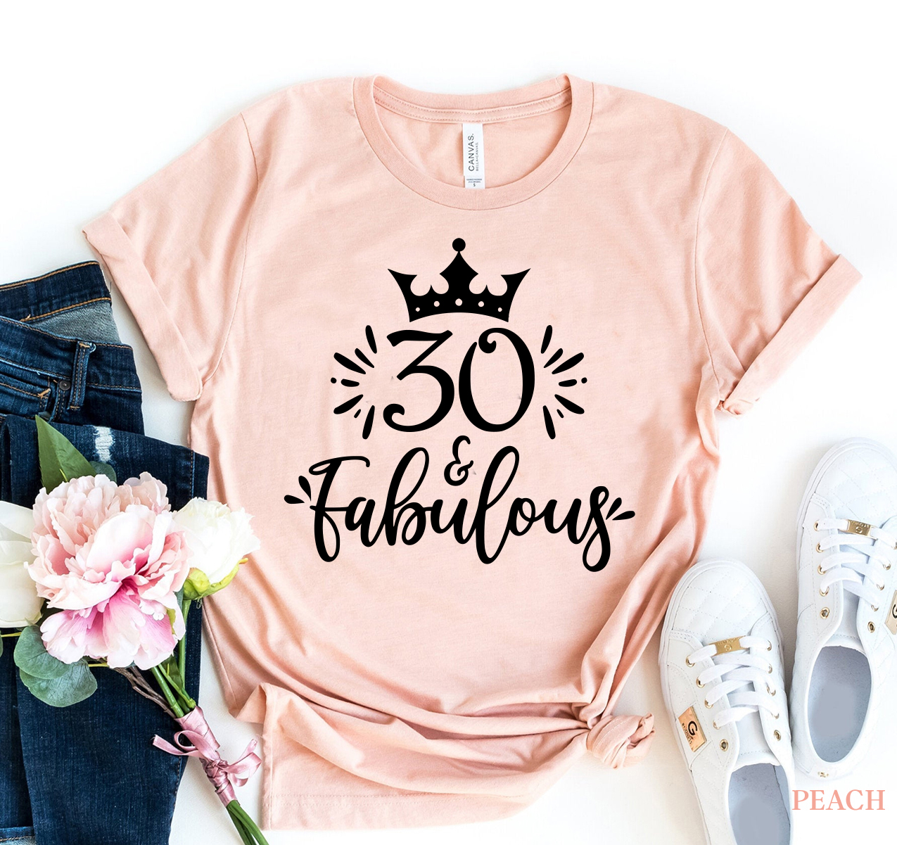 Thirty And Fabulous T-shirt made of premium ring spun cotton, featuring a stylish design and available in various sizes.