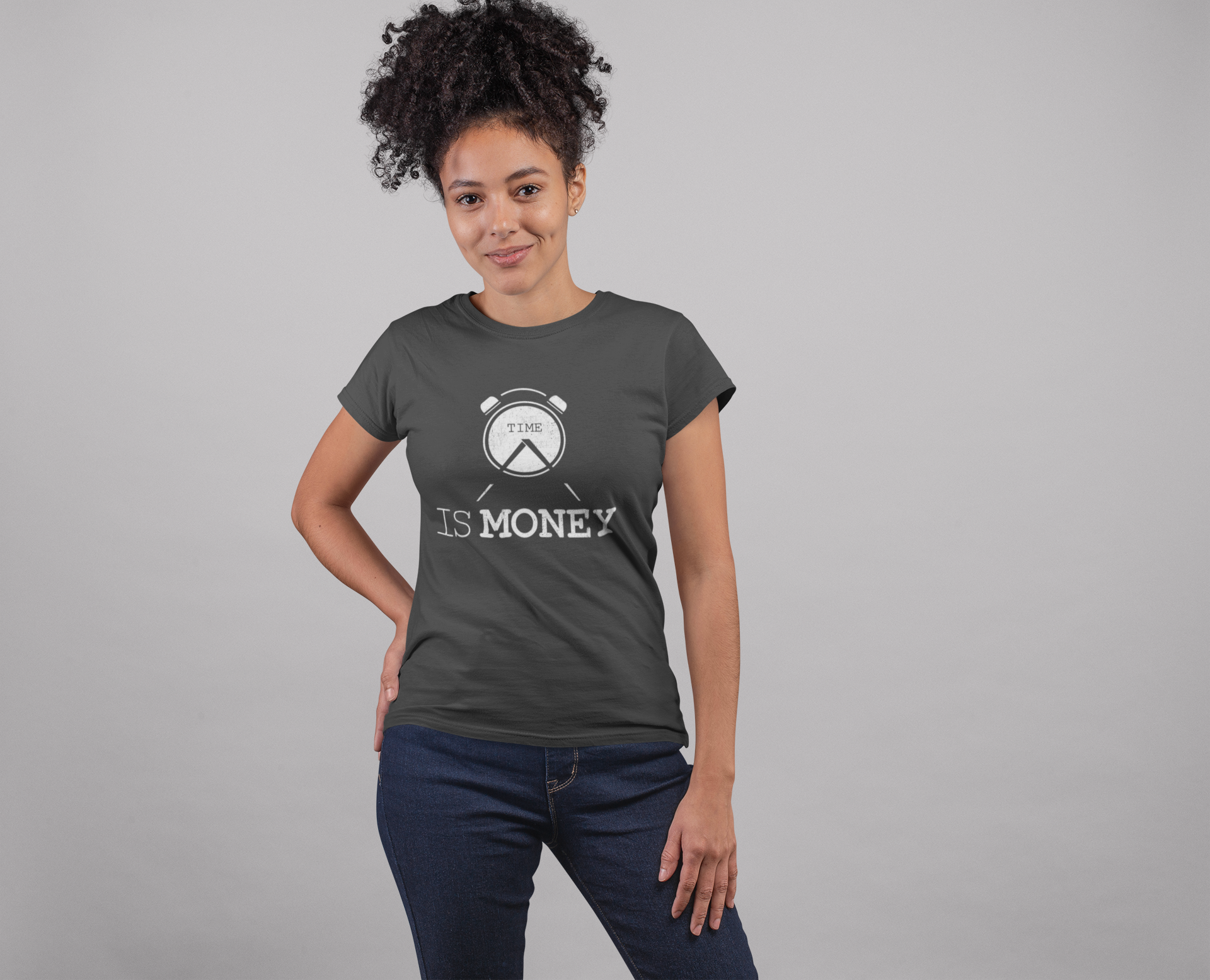 A stylish Time Is Money Women T-shirt made from soft ringspun cotton, featuring a unique design by top artists, perfect for casual wear.