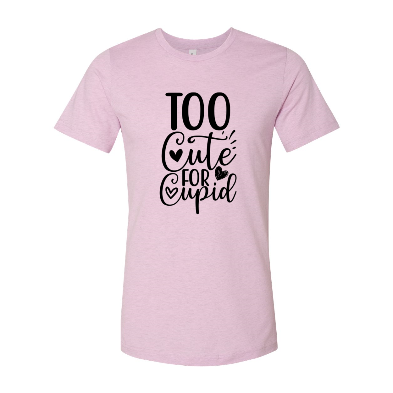 Too Cute For Cupid Shirt in various colors, showcasing its unisex design and soft fabric.