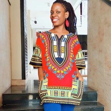 Traditional Dashiki African Shirt made of 100% cotton with vibrant print, showcasing front and back design.