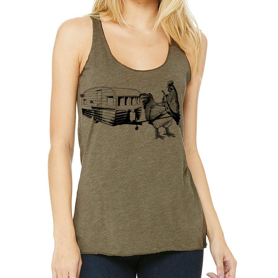 A stylish Travel Chicken Tank in vibrant colors, perfect for travel and casual outings, showcasing its comfortable design and modern cut.