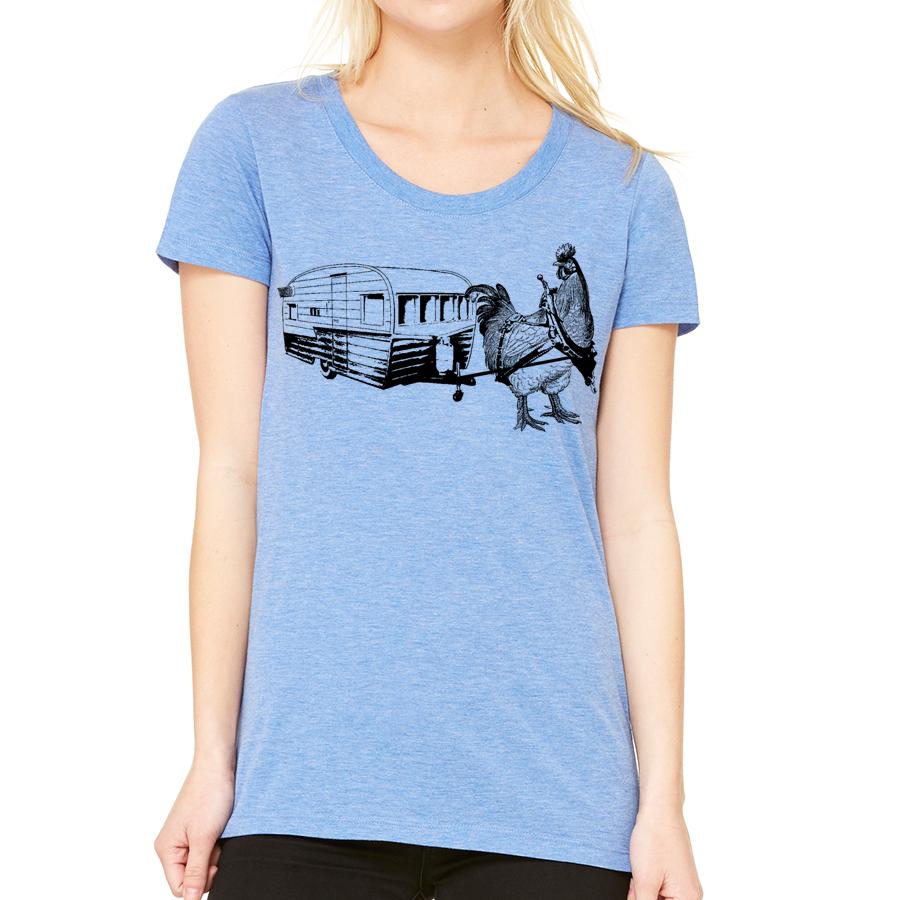 A stylish Travel Chicken tee featuring a playful chicken graphic, perfect for travel enthusiasts.