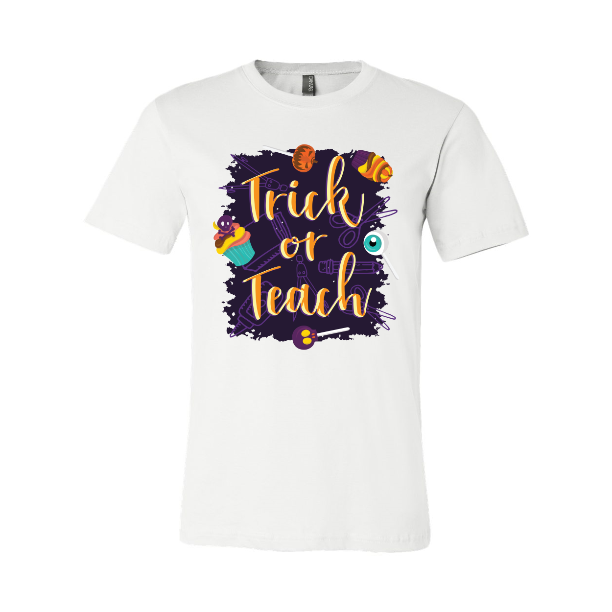 Trick Or Teach T-shirt displayed on a mannequin, showcasing its unisex design and soft fabric.