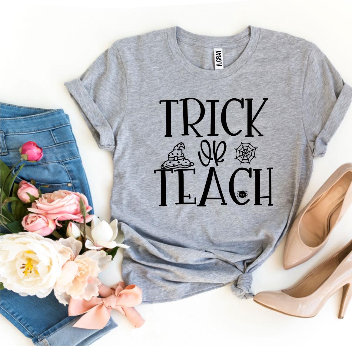 Trick Or Teach T-shirt made of premium ring spun cotton with a vibrant print, showcasing its comfortable fit and stylish design.