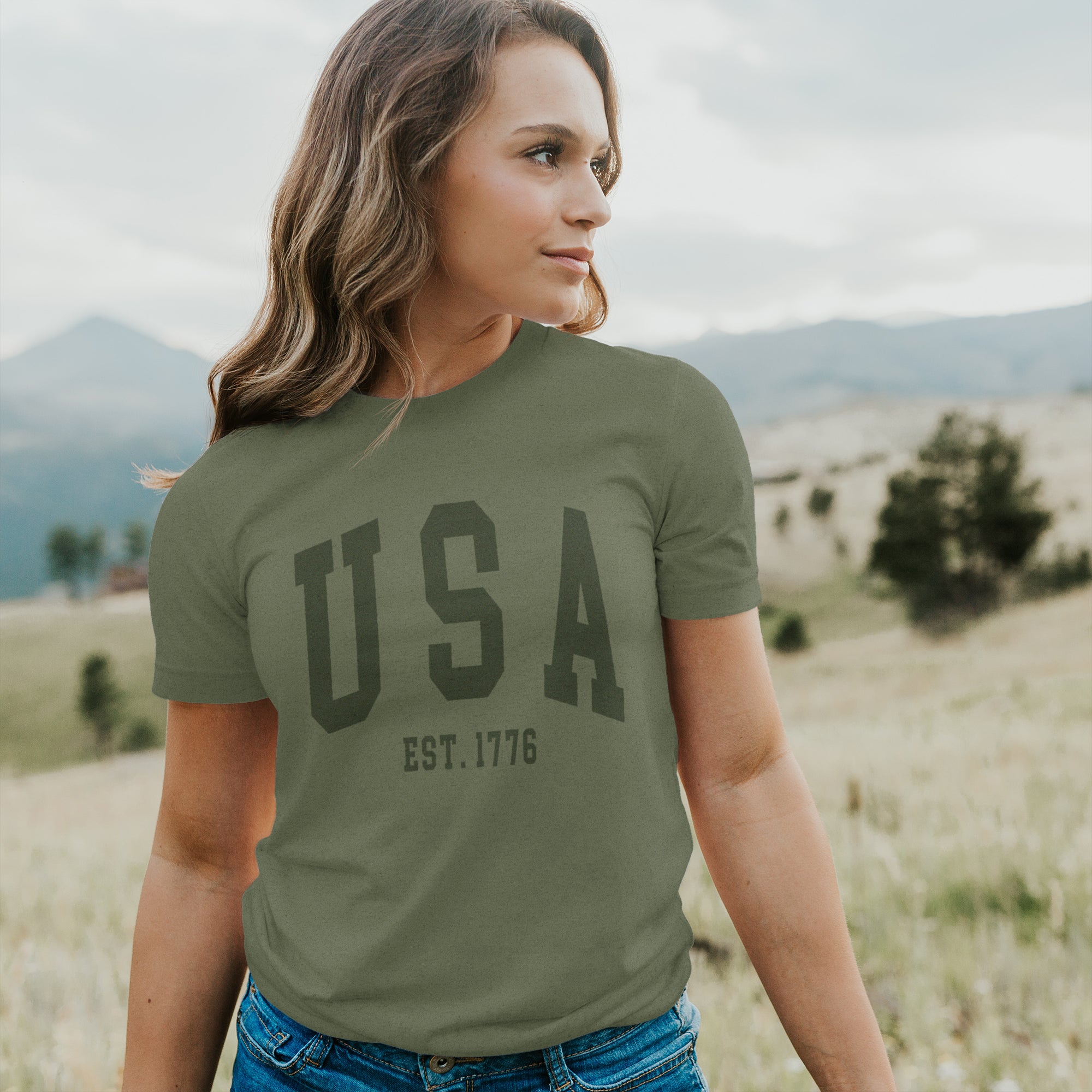 USA est 1776 Short Sleeve T-Shirt in soft cotton with a relaxed fit and distressed design, perfect for casual wear.