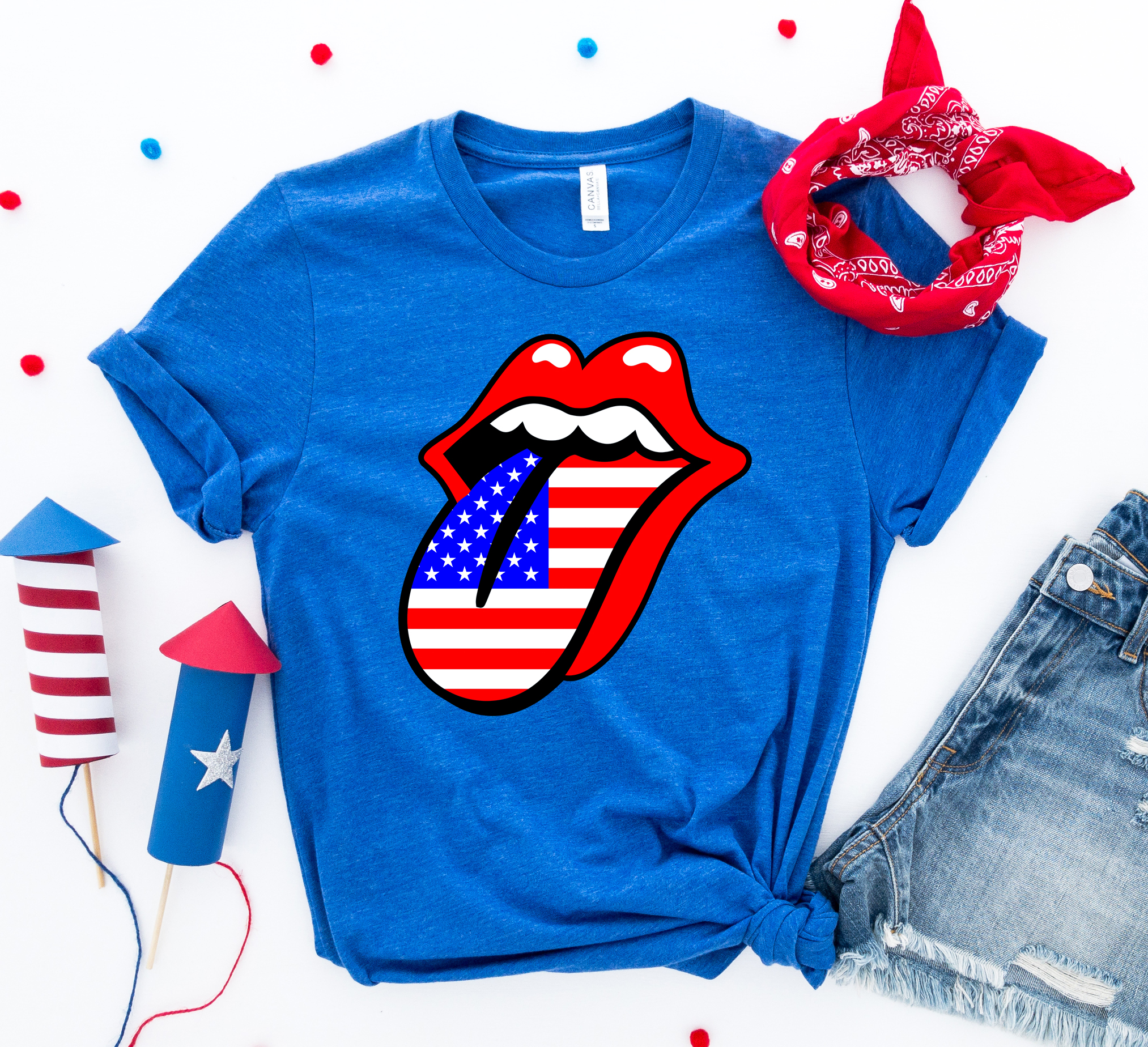 USA Lips 4th of July T-shirt featuring a vibrant design on premium cotton fabric.