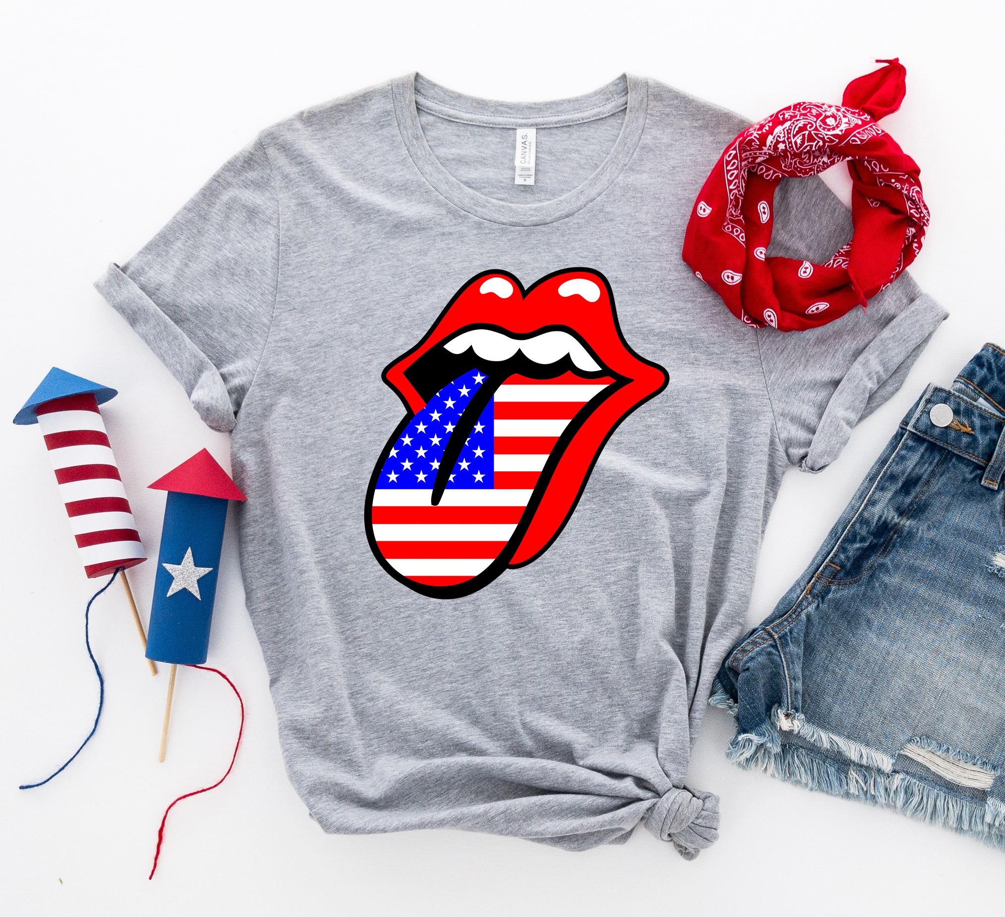 USA Lips 4th of July T-shirt featuring a vibrant design on premium cotton fabric.