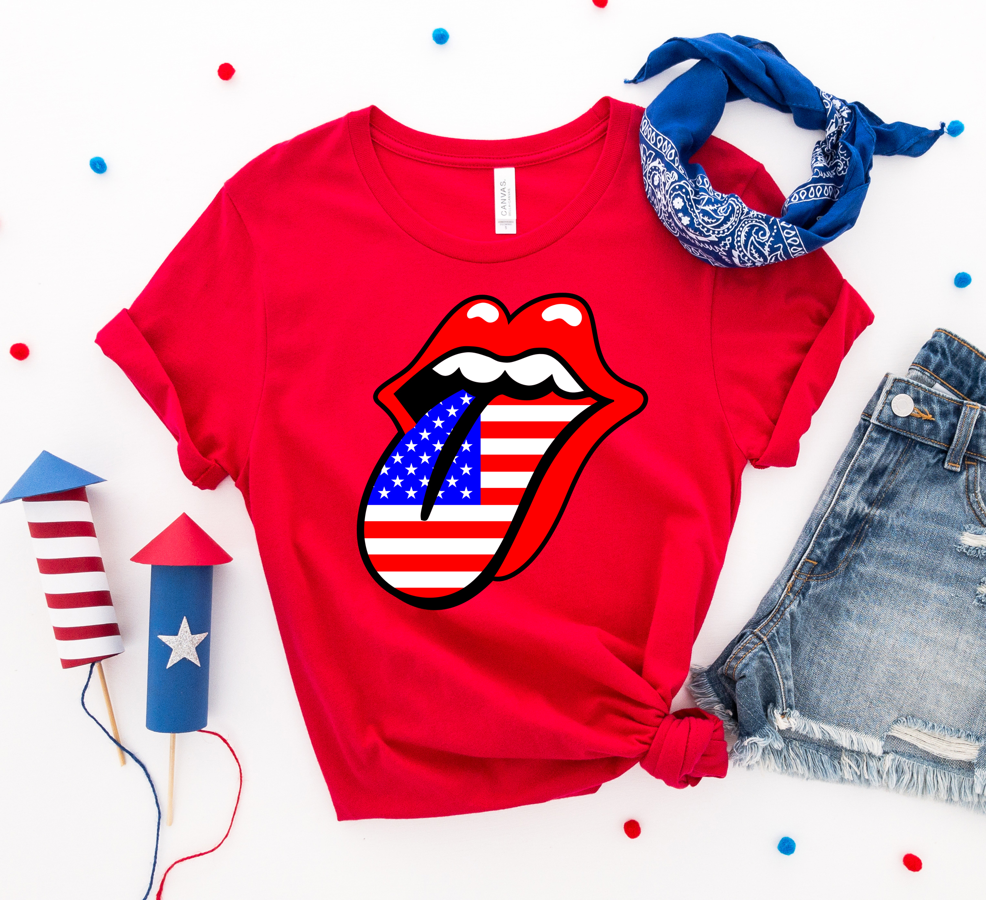 USA Lips 4th of July T-shirt featuring a vibrant design on premium cotton fabric.