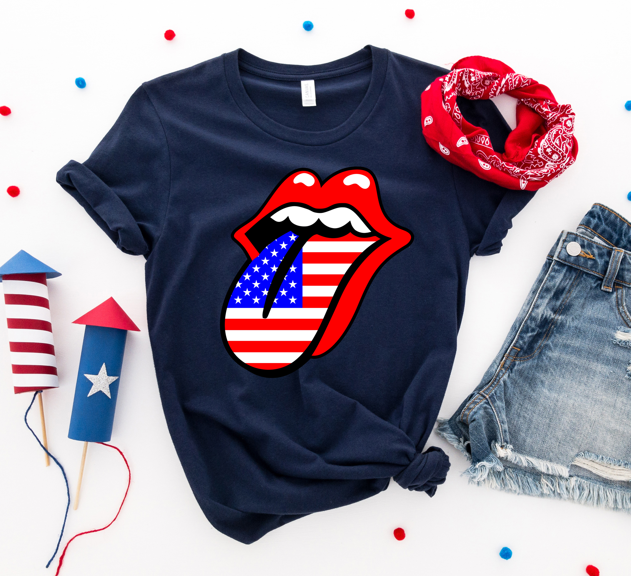 USA Lips 4th of July T-shirt featuring a vibrant design on premium cotton fabric.