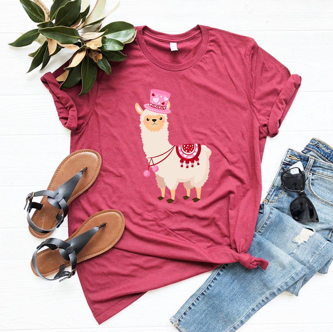 VAL0127 Valentine Llamas Shirt in various colors, showcasing a fun llama design perfect for Valentine's Day.