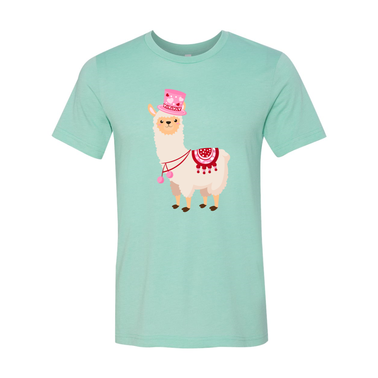 VAL0127 Valentine Llamas Shirt in various colors, showcasing a fun llama design perfect for Valentine's Day.