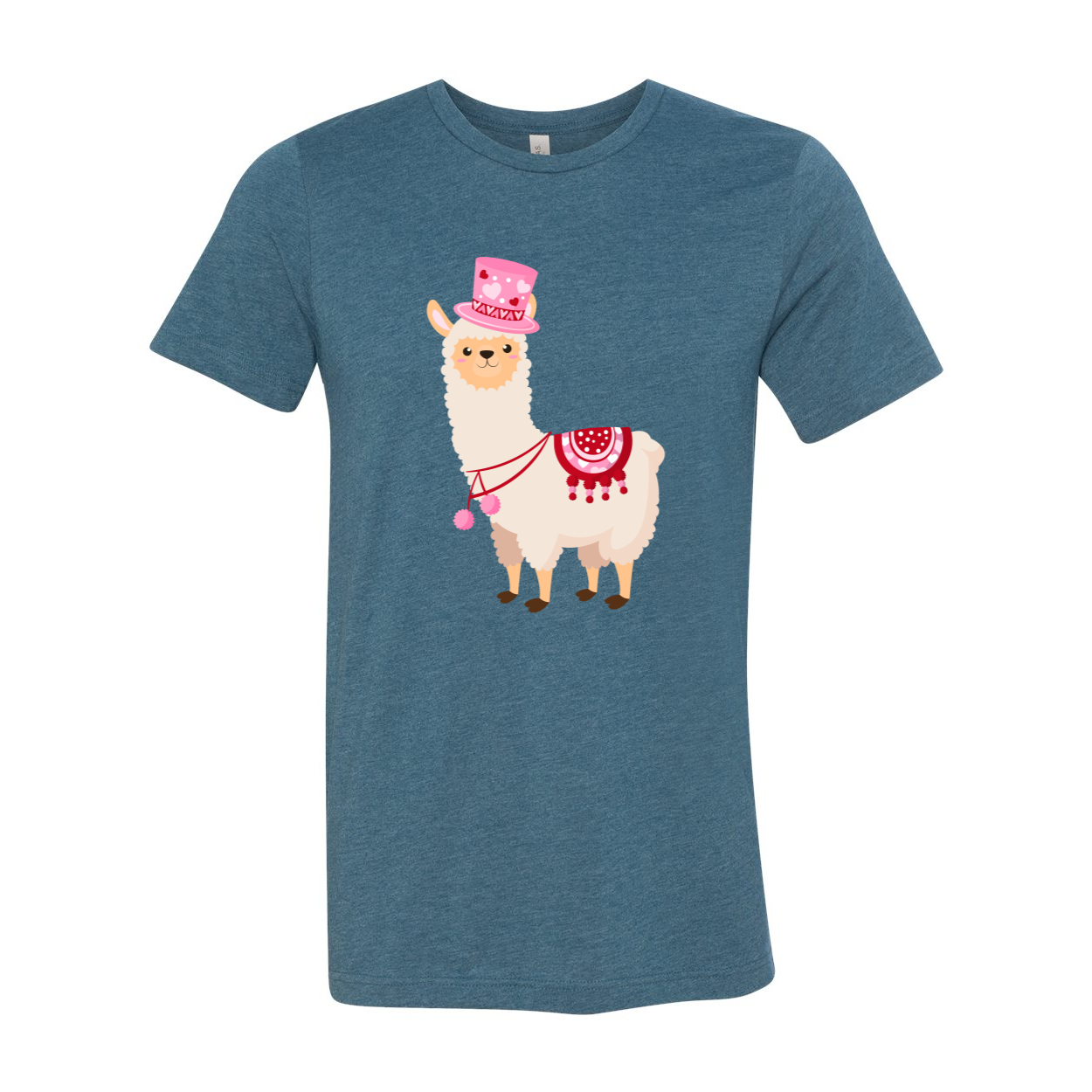 VAL0127 Valentine Llamas Shirt in various colors, showcasing a fun llama design perfect for Valentine's Day.