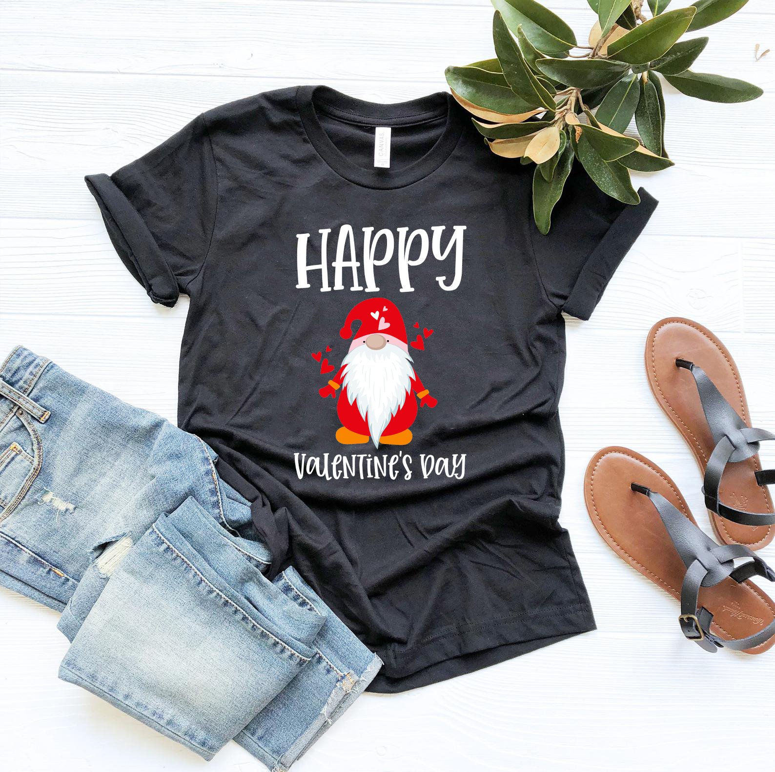 VAL0143 Happy Valentine Gnome Shirt in various colors, showcasing its comfortable fit and high-quality print.