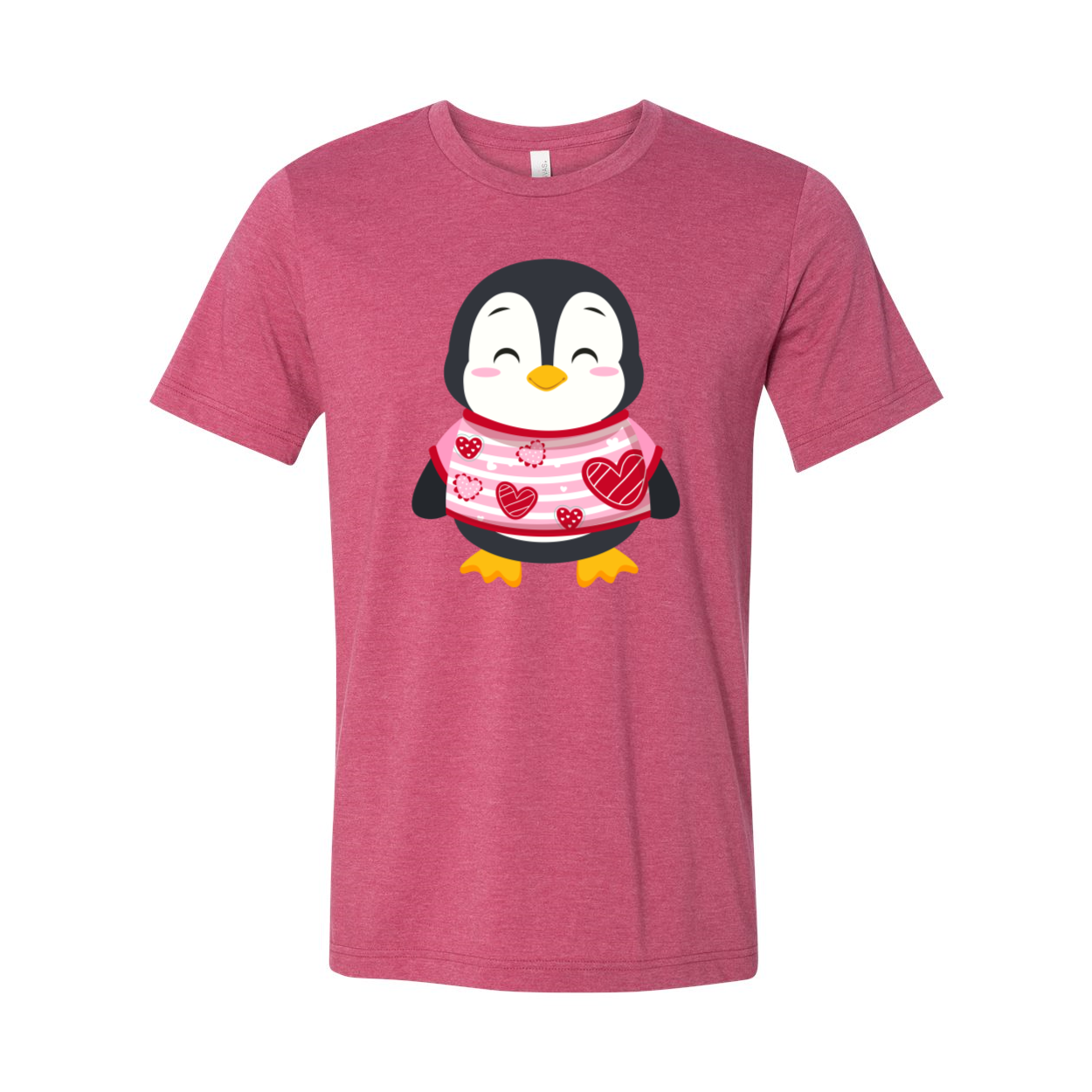 VAL0119 Valentines Penguin Shirt in various colors, showcasing a cute penguin design on a comfortable unisex T-shirt.