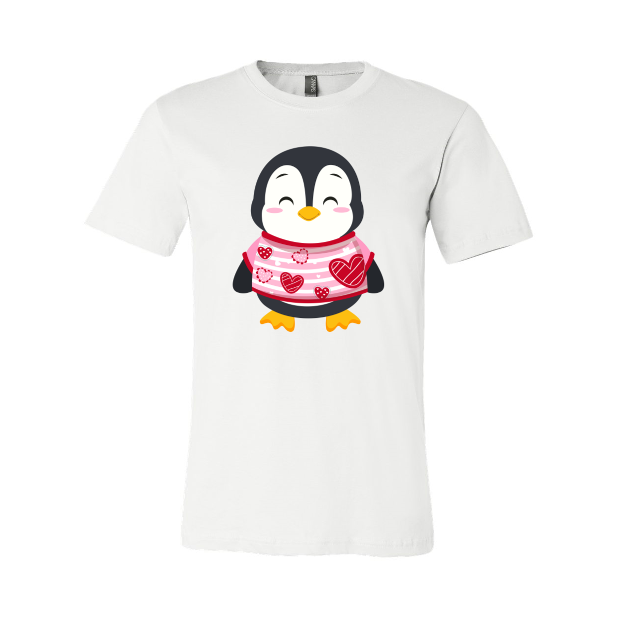 VAL0119 Valentines Penguin Shirt in various colors, showcasing a cute penguin design on a comfortable unisex T-shirt.