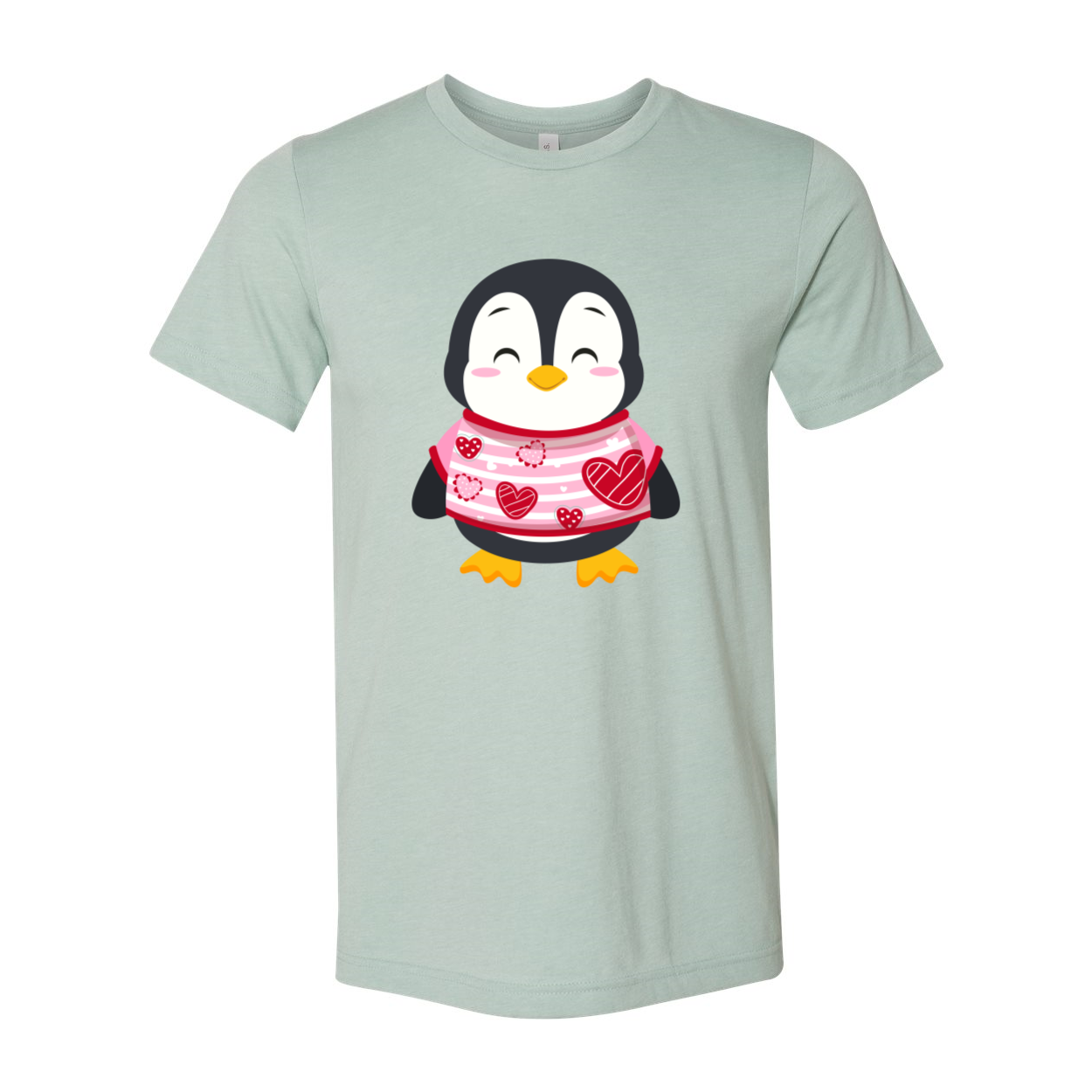 VAL0119 Valentines Penguin Shirt in various colors, showcasing a cute penguin design on a comfortable unisex T-shirt.