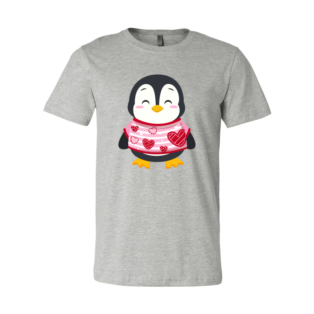 VAL0119 Valentines Penguin Shirt in various colors, showcasing a cute penguin design on a comfortable unisex T-shirt.