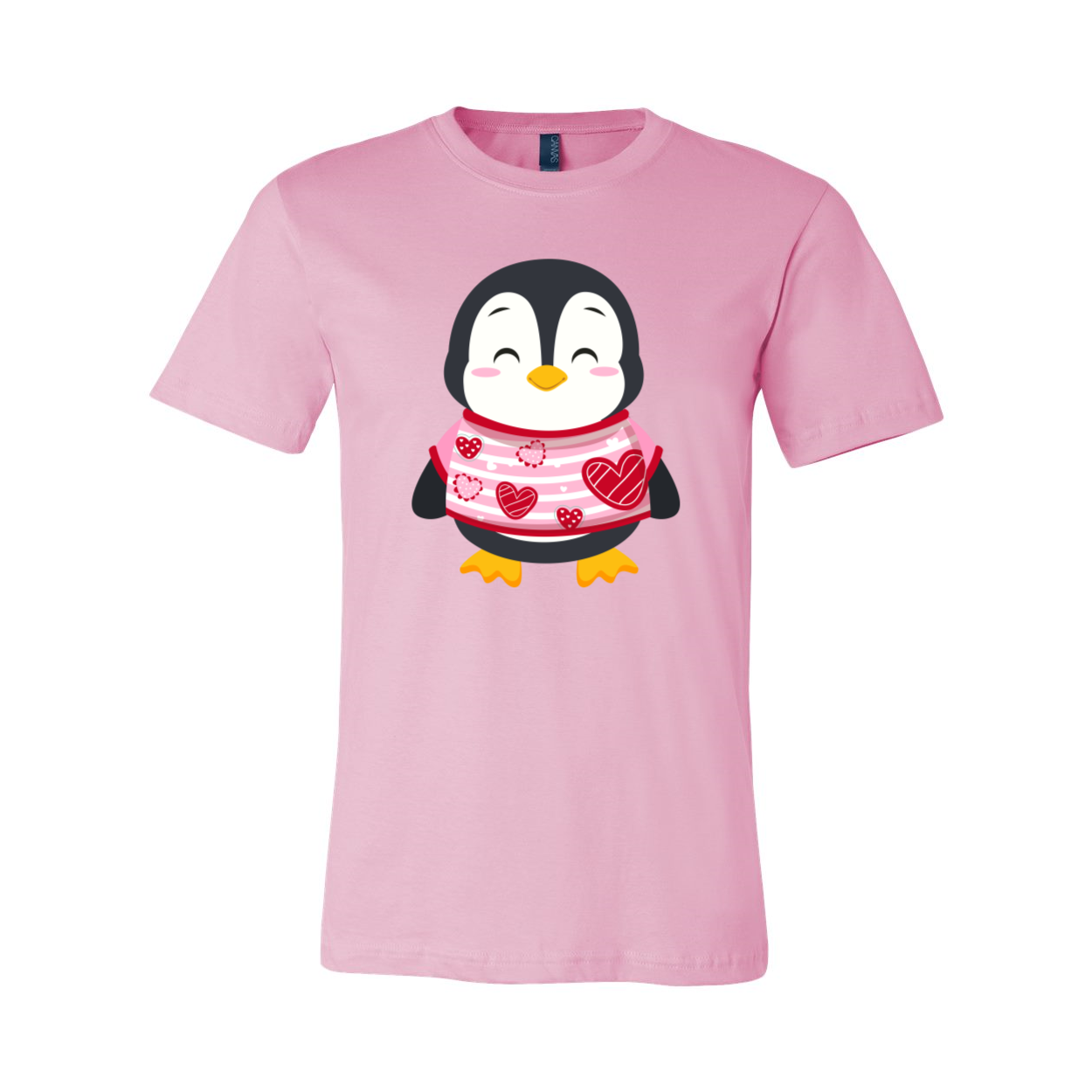 VAL0119 Valentines Penguin Shirt in various colors, showcasing a cute penguin design on a comfortable unisex T-shirt.