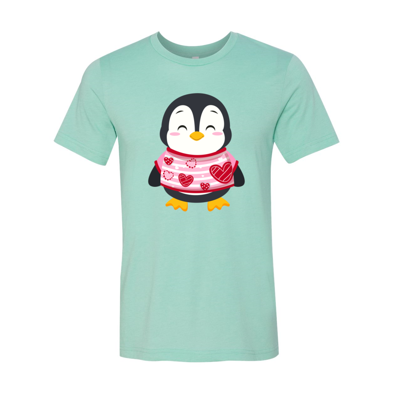 VAL0119 Valentines Penguin Shirt in various colors, showcasing a cute penguin design on a comfortable unisex T-shirt.