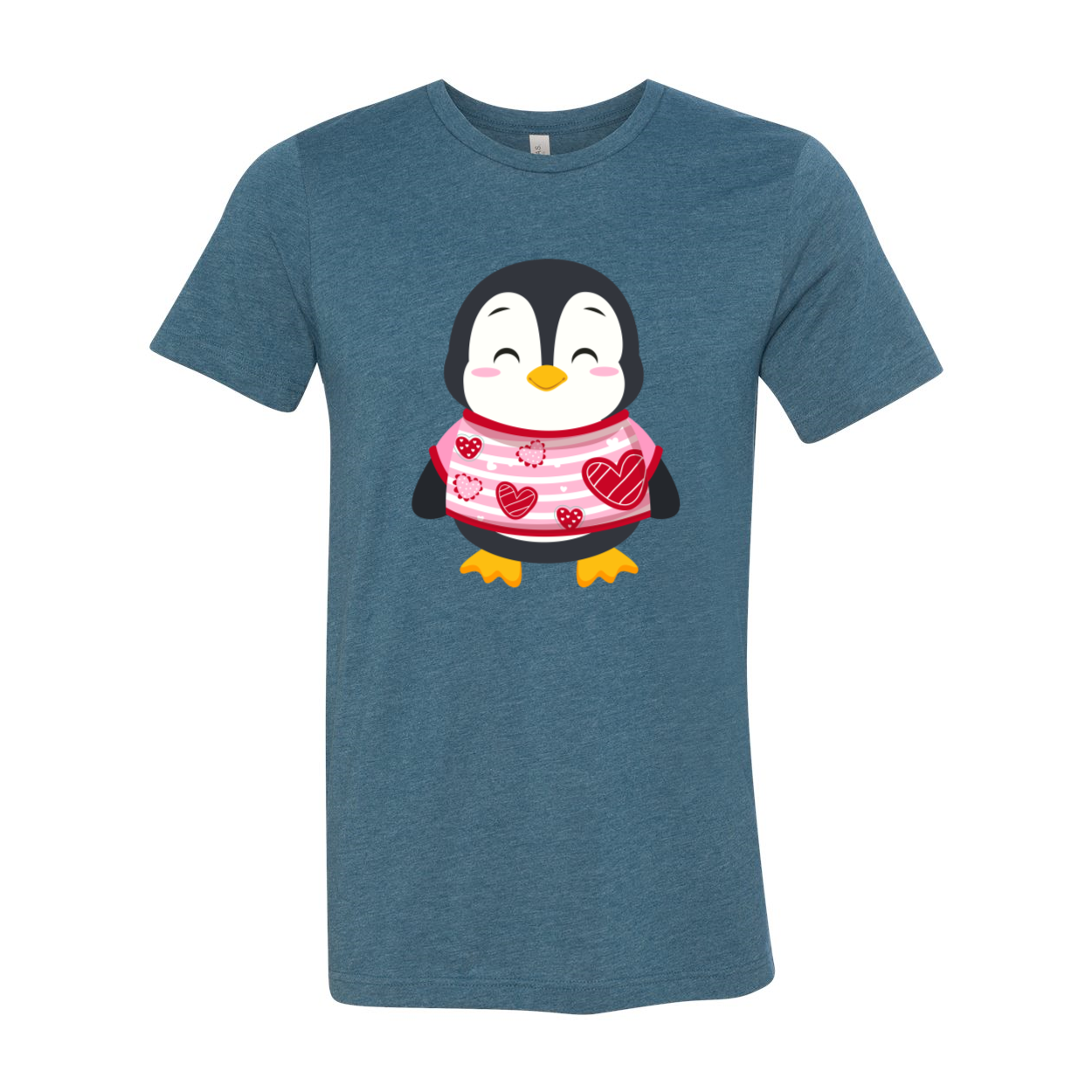 VAL0119 Valentines Penguin Shirt in various colors, showcasing a cute penguin design on a comfortable unisex T-shirt.