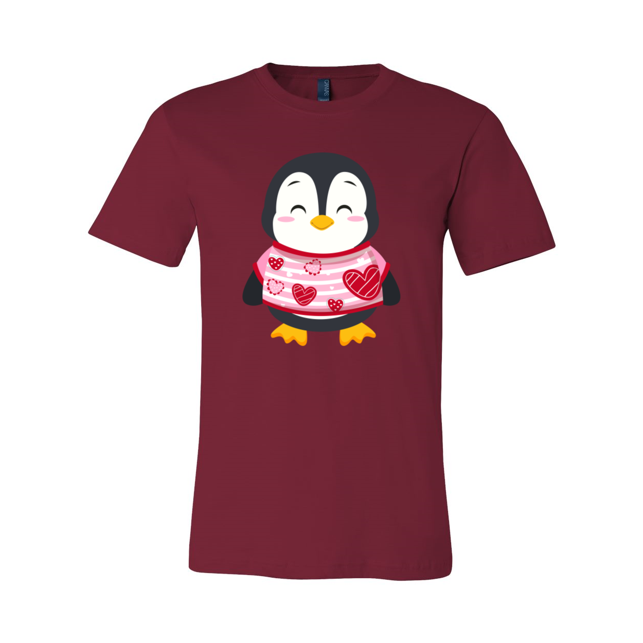 VAL0119 Valentines Penguin Shirt in various colors, showcasing a cute penguin design on a comfortable unisex T-shirt.