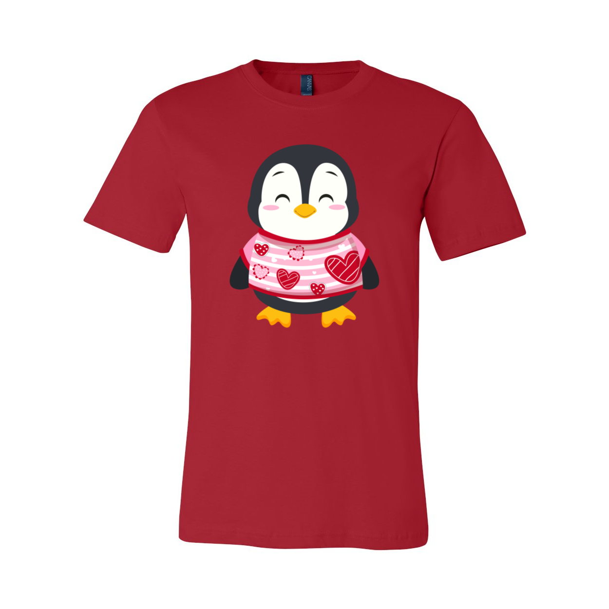 VAL0119 Valentines Penguin Shirt in various colors, showcasing a cute penguin design on a comfortable unisex T-shirt.