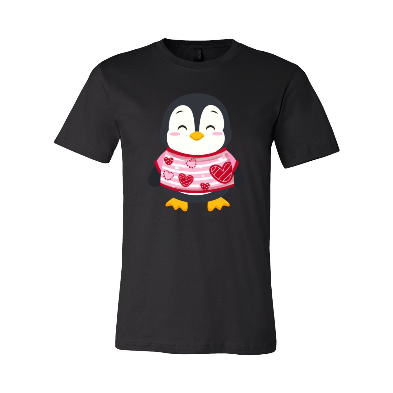 VAL0119 Valentines Penguin Shirt in various colors, showcasing a cute penguin design on a comfortable unisex T-shirt.