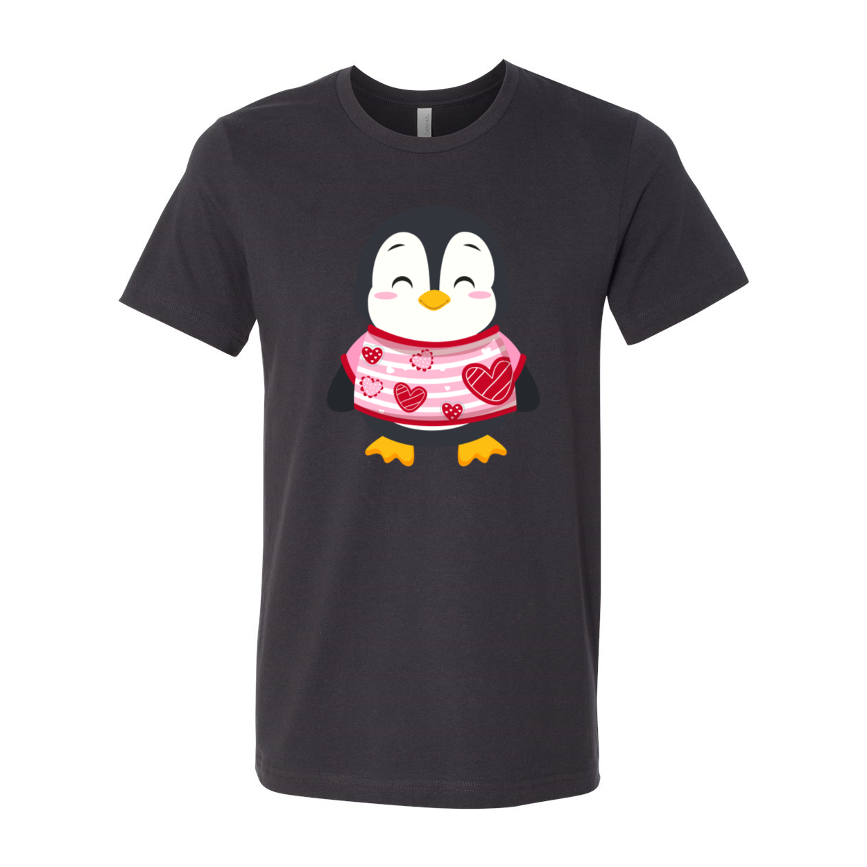 VAL0119 Valentines Penguin Shirt in various colors, showcasing a cute penguin design on a comfortable unisex T-shirt.