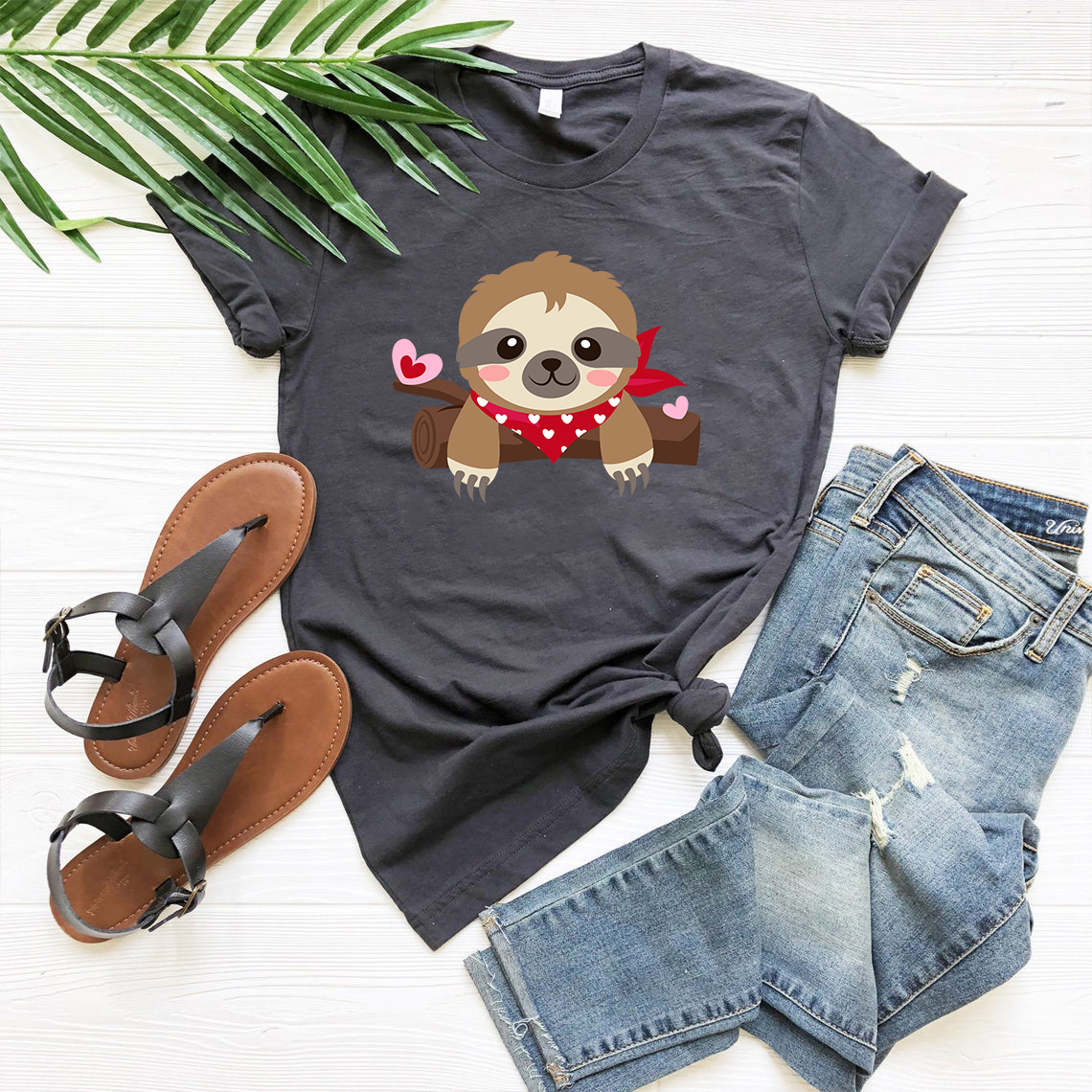 A comfortable unisex Valentine Sloth Shirt in various colors, featuring a cute sloth design, perfect for casual wear.