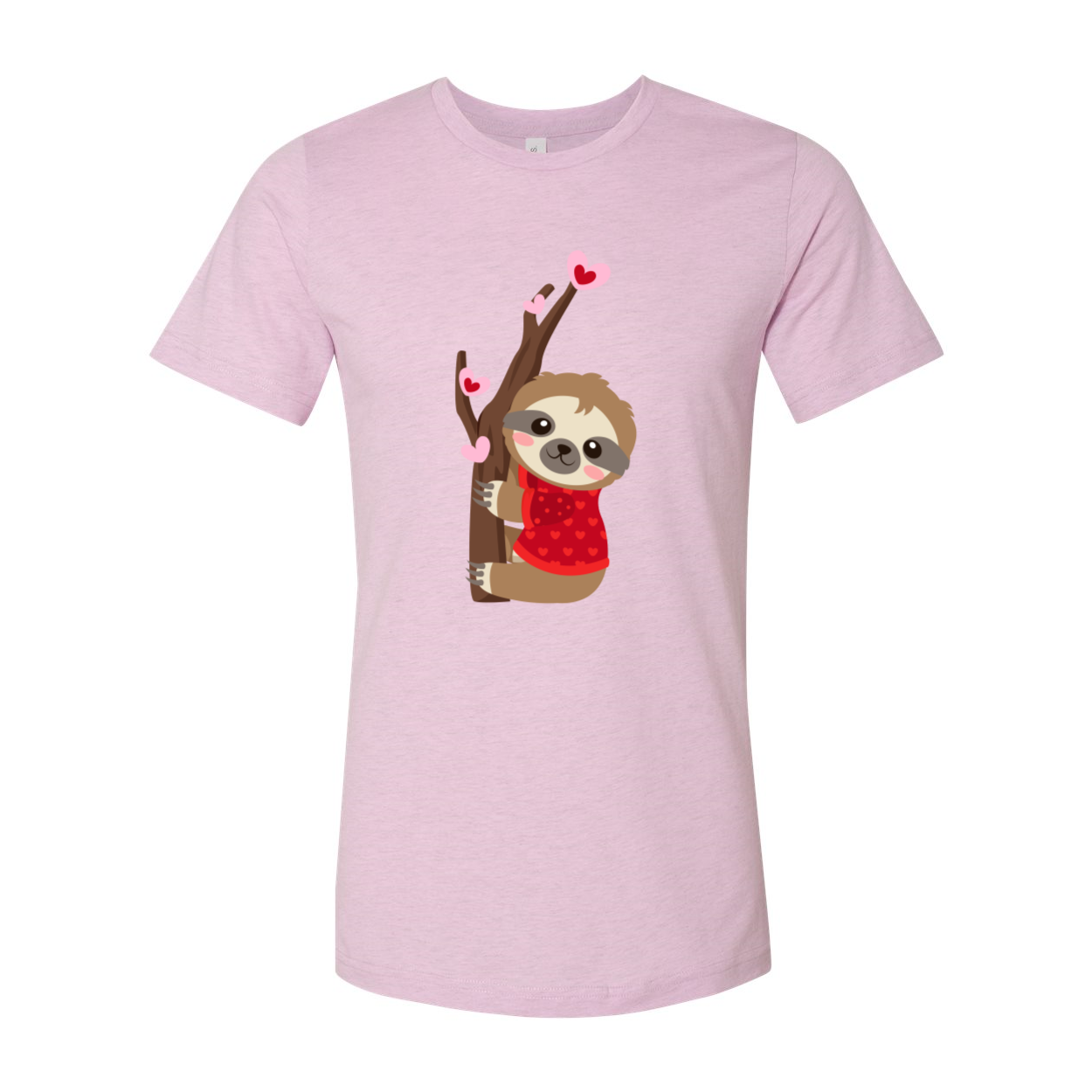 A cozy unisex Valentine Sloth Shirt in various colors, featuring a playful sloth design, perfect for Valentine's Day.