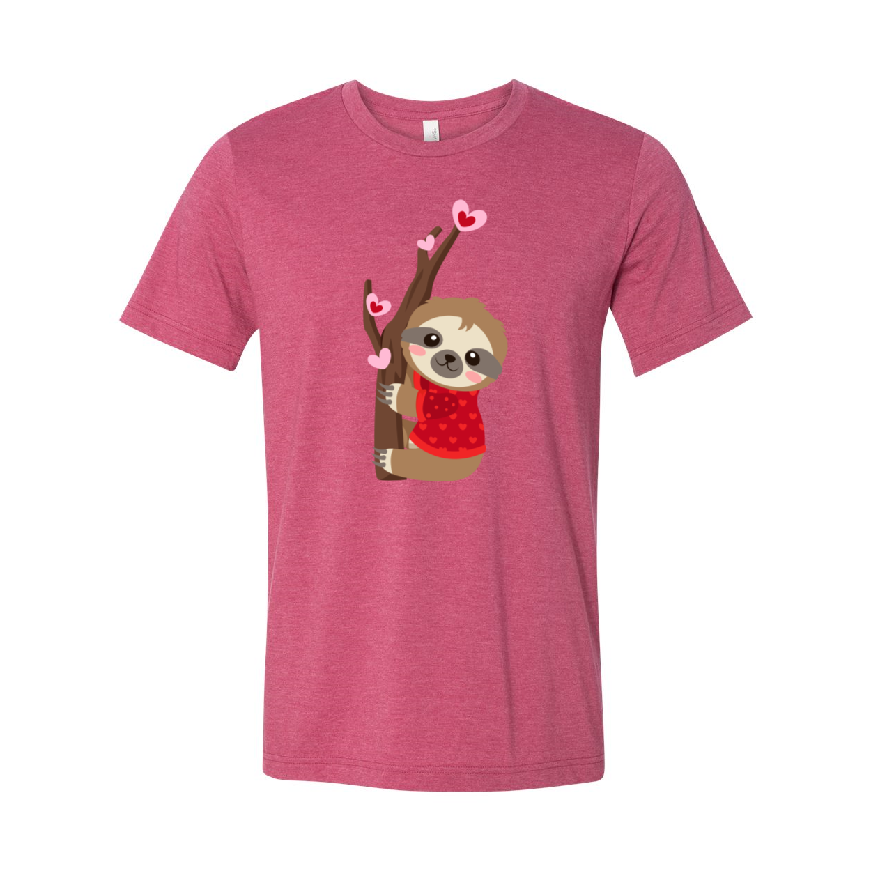 A cozy unisex Valentine Sloth Shirt in various colors, featuring a playful sloth design, perfect for Valentine's Day.