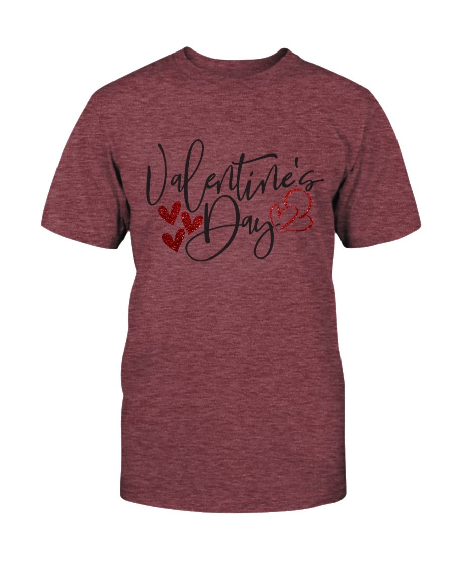 A unisex Valentine's Day shirt in various colors, showcasing its soft fabric and classic crew neck design.