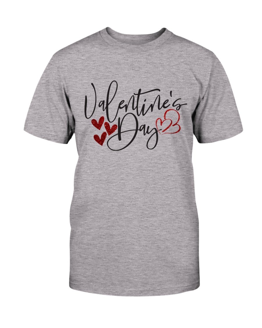 A unisex Valentine's Day shirt in various colors, showcasing its soft fabric and classic crew neck design.