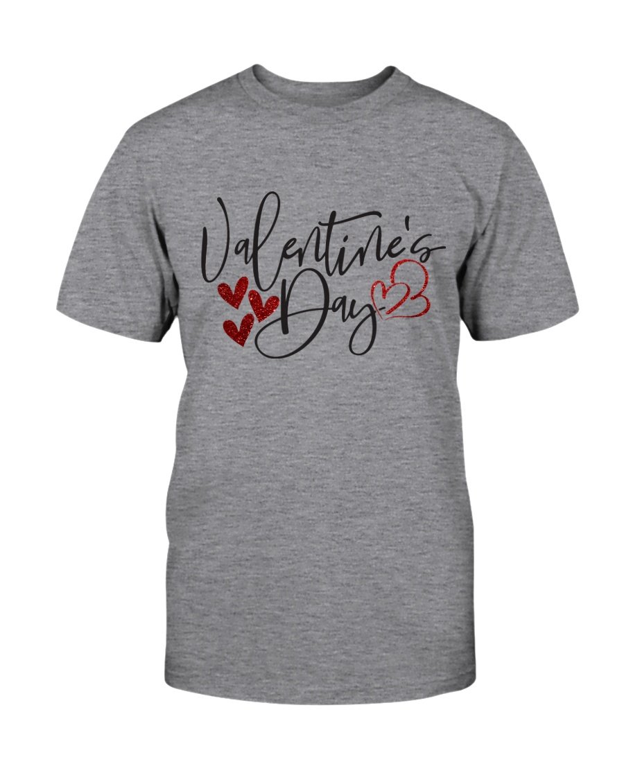 A unisex Valentine's Day shirt in various colors, showcasing its soft fabric and classic crew neck design.