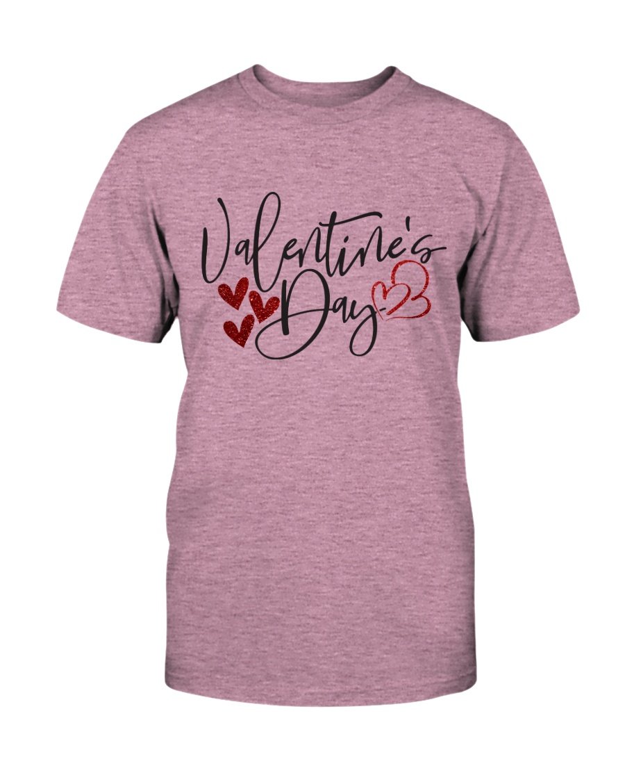 A unisex Valentine's Day shirt in various colors, showcasing its soft fabric and classic crew neck design.