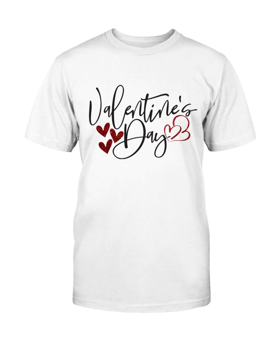 A unisex Valentine's Day shirt in various colors, showcasing its soft fabric and classic crew neck design.