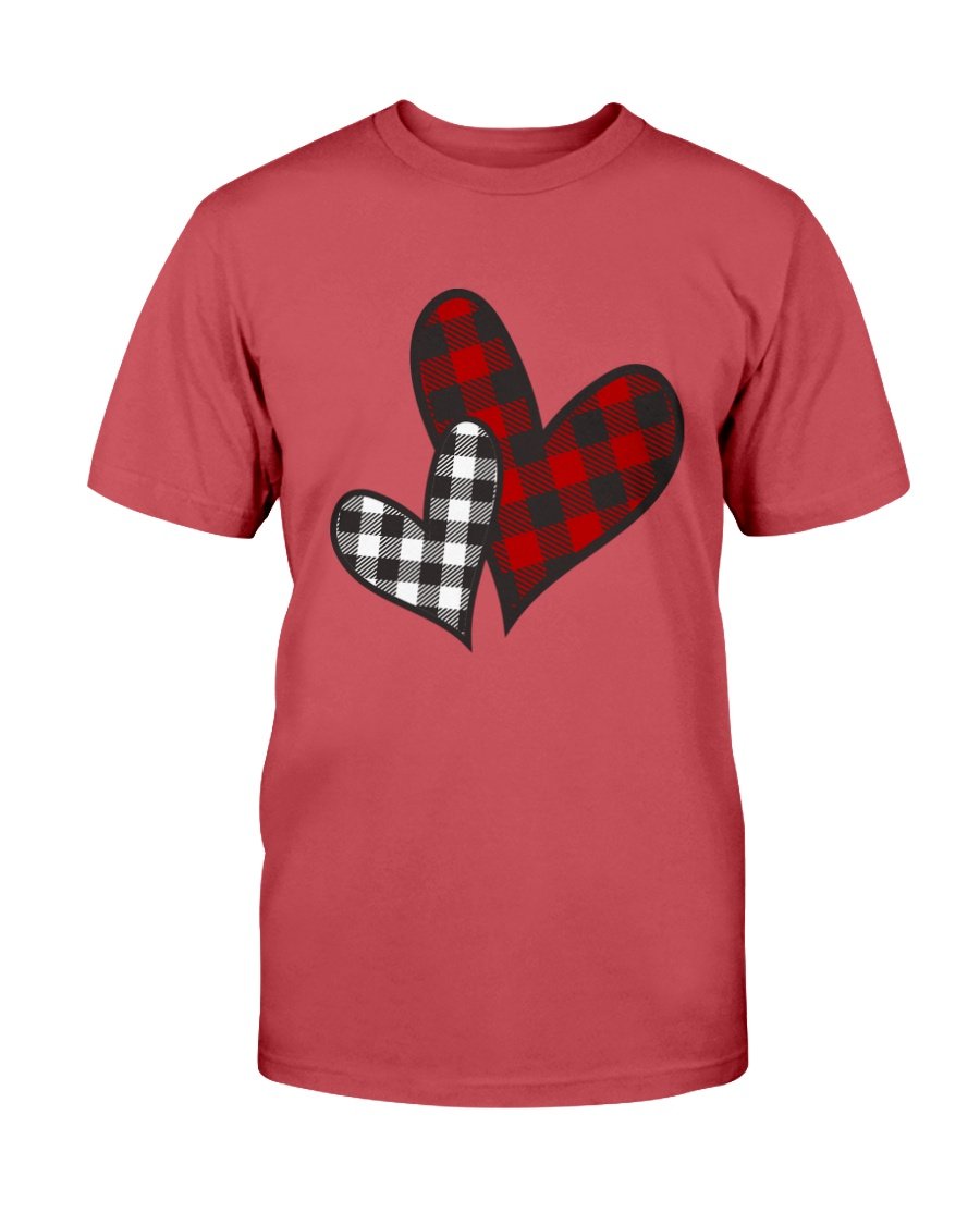 Red shirt with plaid hearts