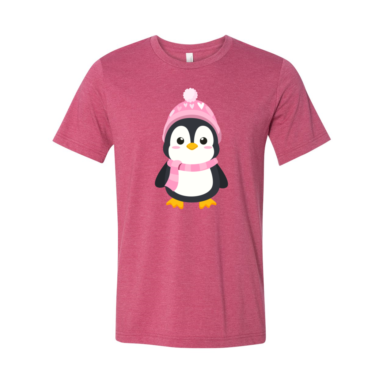 A unisex Valentines Penguin Shirt featuring a cute penguin design, made from soft ring spun cotton, available in various colors.