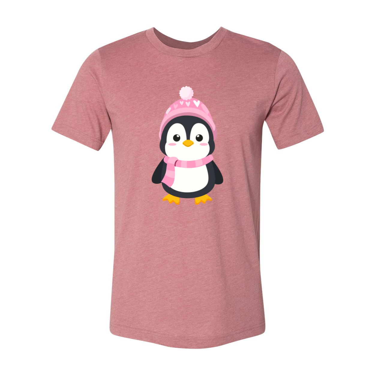 A unisex Valentines Penguin Shirt featuring a cute penguin design, made from soft ring spun cotton, available in various colors.